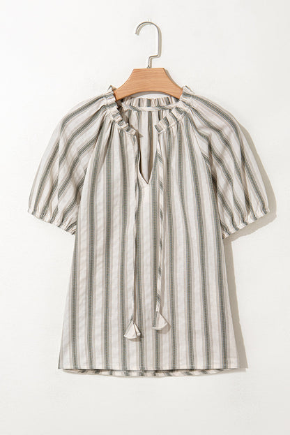 Threaded Pear Lorelai Tie Short Sleeve Blouse