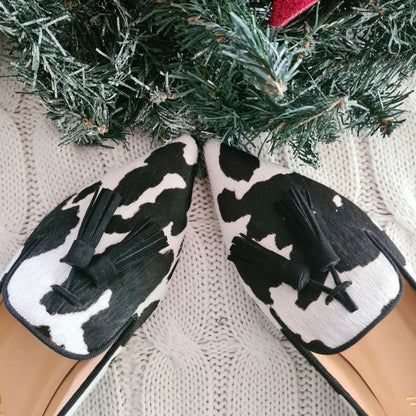 Cow Print Tassel Pumps Women | Casual Slip-On Style