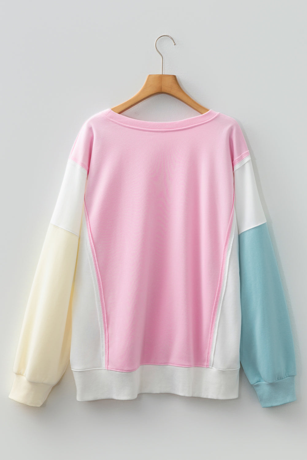 Threaded Pear Pink Colorblock Patchwork Drop Shoulder Plus Size Sweatshirt
