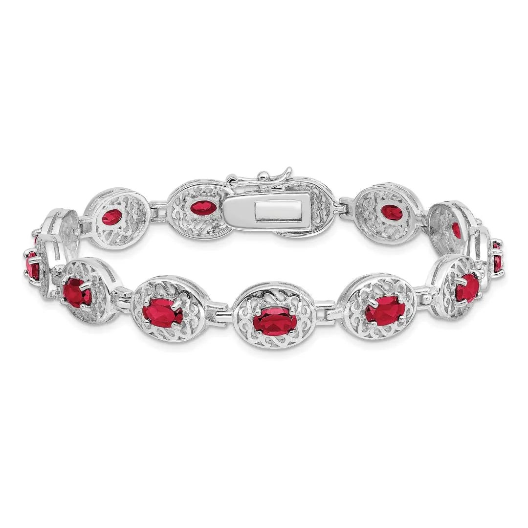 Genuine Red Ruby July Birthstone Silver Bracelet