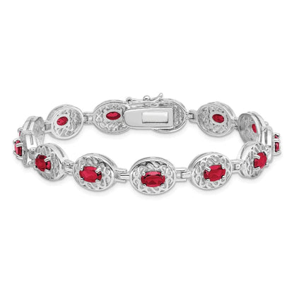 Genuine Red Ruby July Birthstone Silver Bracelet