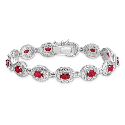 Genuine Red Ruby July Birthstone Silver Bracelet