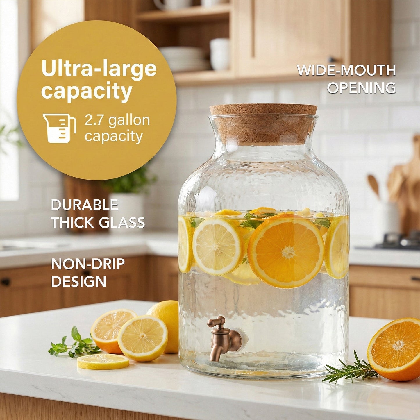 Jay Companies Hammered Glass Beverage Dispenser 2.7Gal