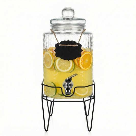 Jay Companies Hamburg Glass Beverage Dispenser With Metal Stand 1.5 Gal