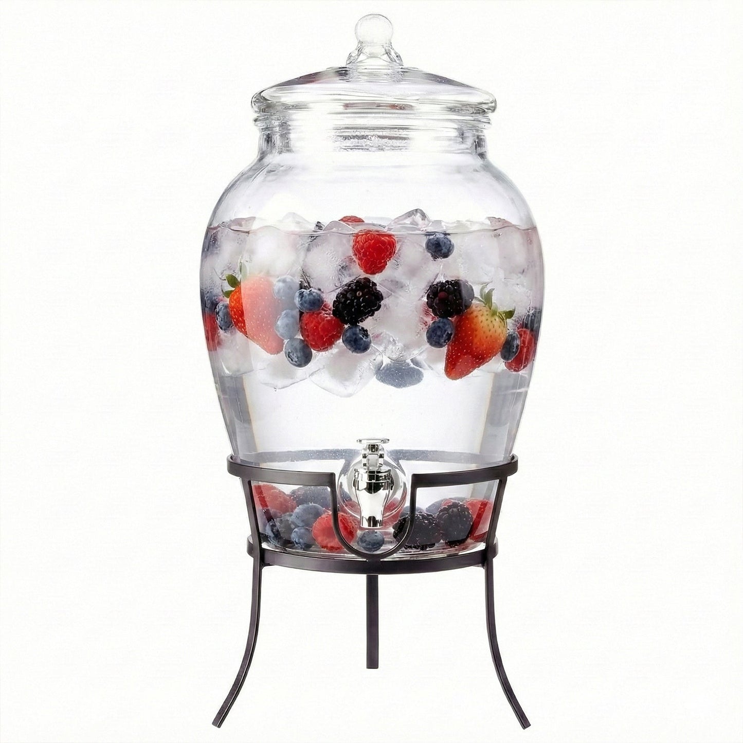 Jay Companies Beverage Dispenser With Metal Rack & Glass Lid 2.7 Gal