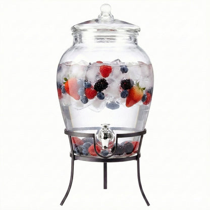 Jay Companies Beverage Dispenser With Metal Rack & Glass Lid 2.7 Gal
