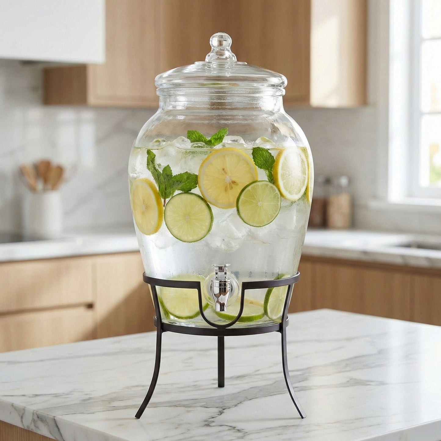 Jay Companies Beverage Dispenser With Metal Rack & Glass Lid 2.7 Gal