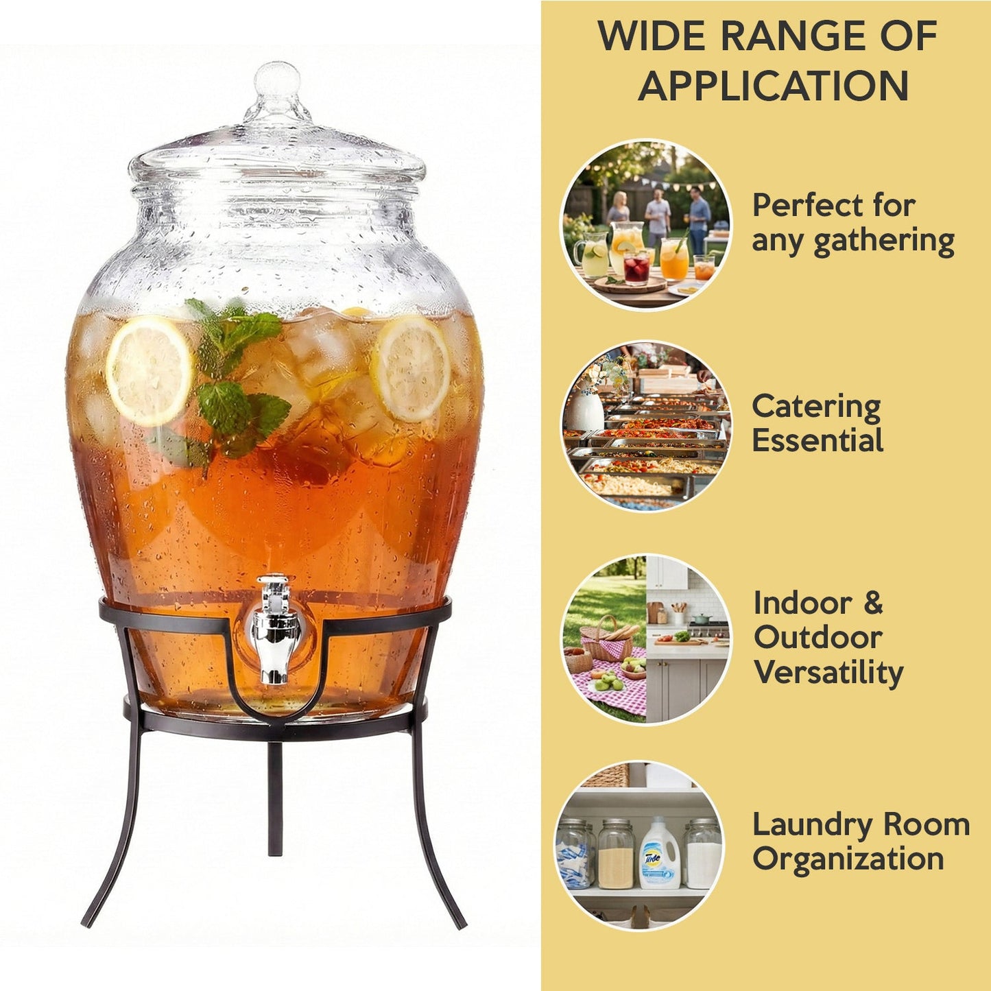 Jay Companies Beverage Dispenser With Metal Rack & Glass Lid 2.7 Gal