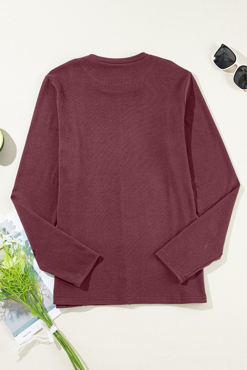 Threaded Pear Judith Solid Exposed Seam Long Sleeve Top