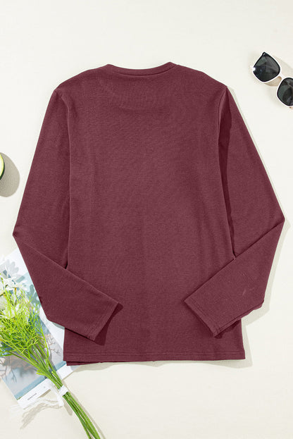 Threaded Pear Judith Solid Exposed Seam Long Sleeve Top