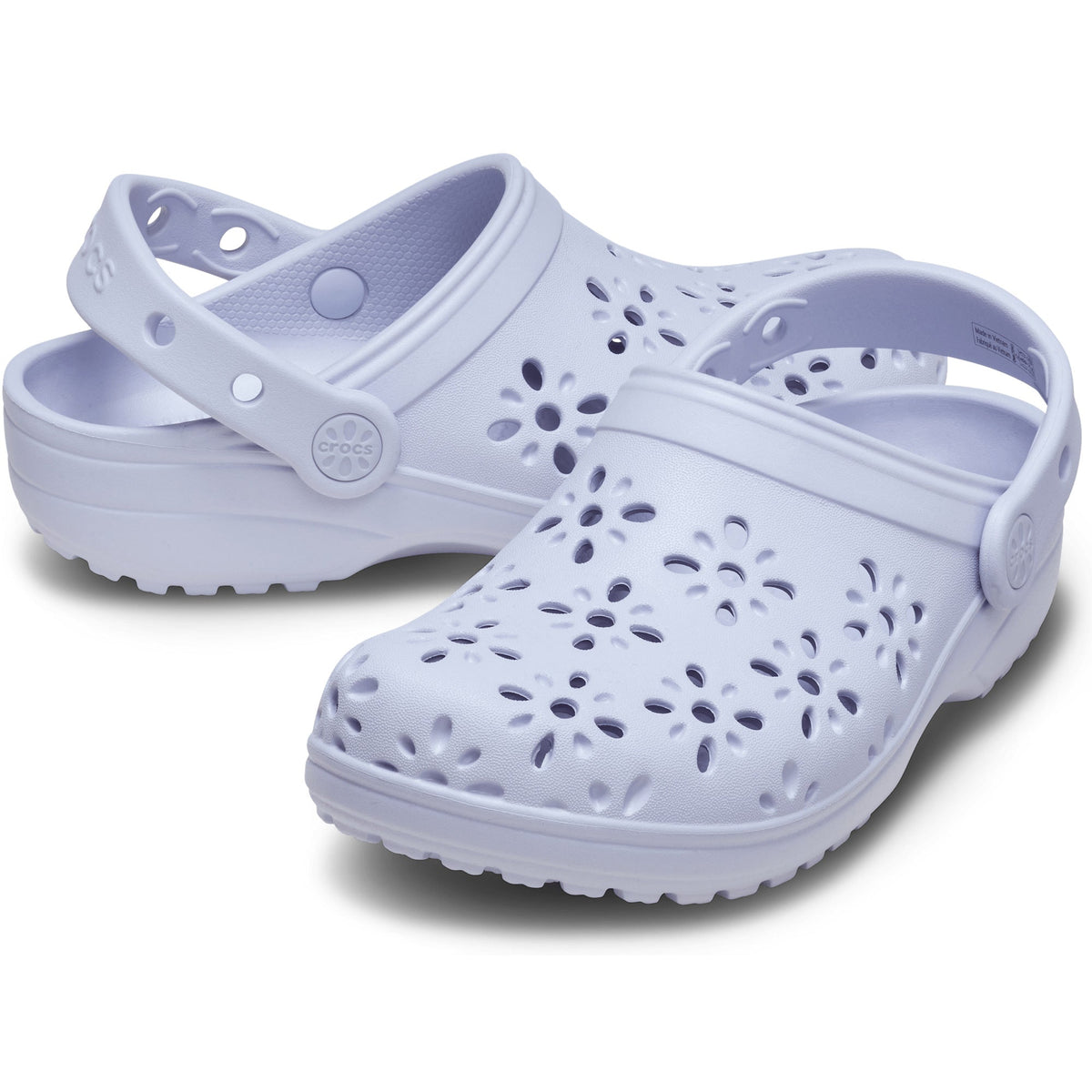 Crocs Grade School Floral Cutout Clogs Purple