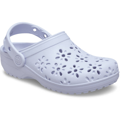 Crocs Grade School Floral Cutout Clogs Purple