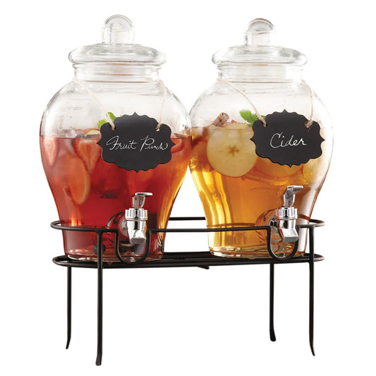 Jay Companies Sanford Set Of 2 Glass Beverage Dispenser 1.5 Gal Each