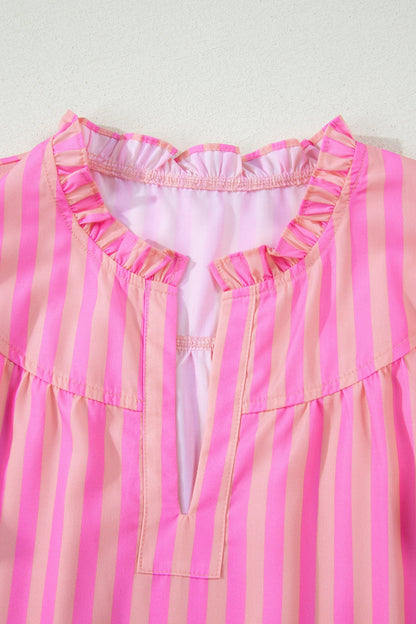 Threaded Pear Juniper Stripe Ruffled Summer Blouse