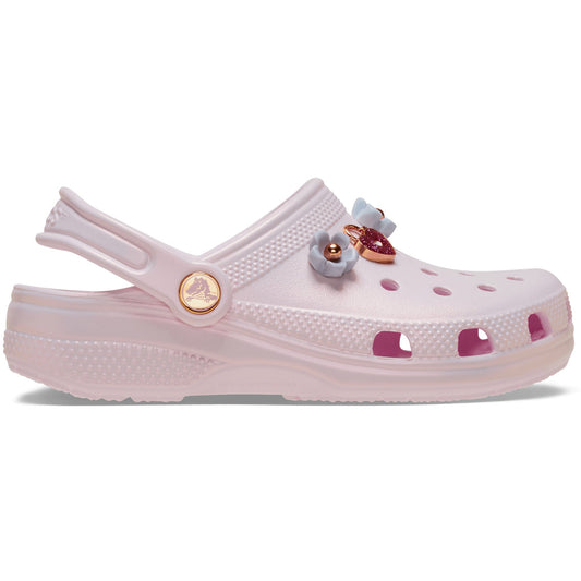 Crocs Grade School Classic Iridescent Charm Clogs Pink Milk