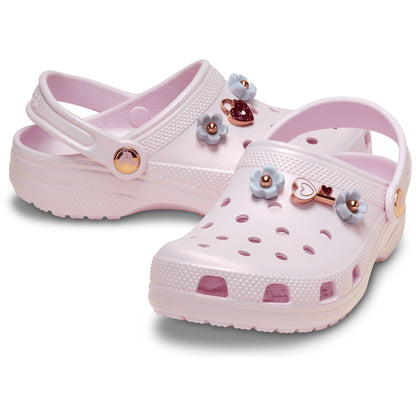 Crocs Grade School Classic Iridescent Charm Clogs Pink Milk