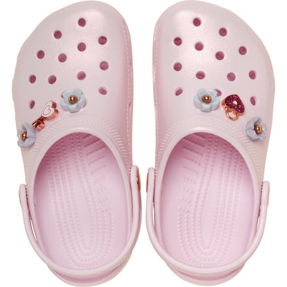 Crocs Grade School Classic Iridescent Charm Clogs Pink Milk