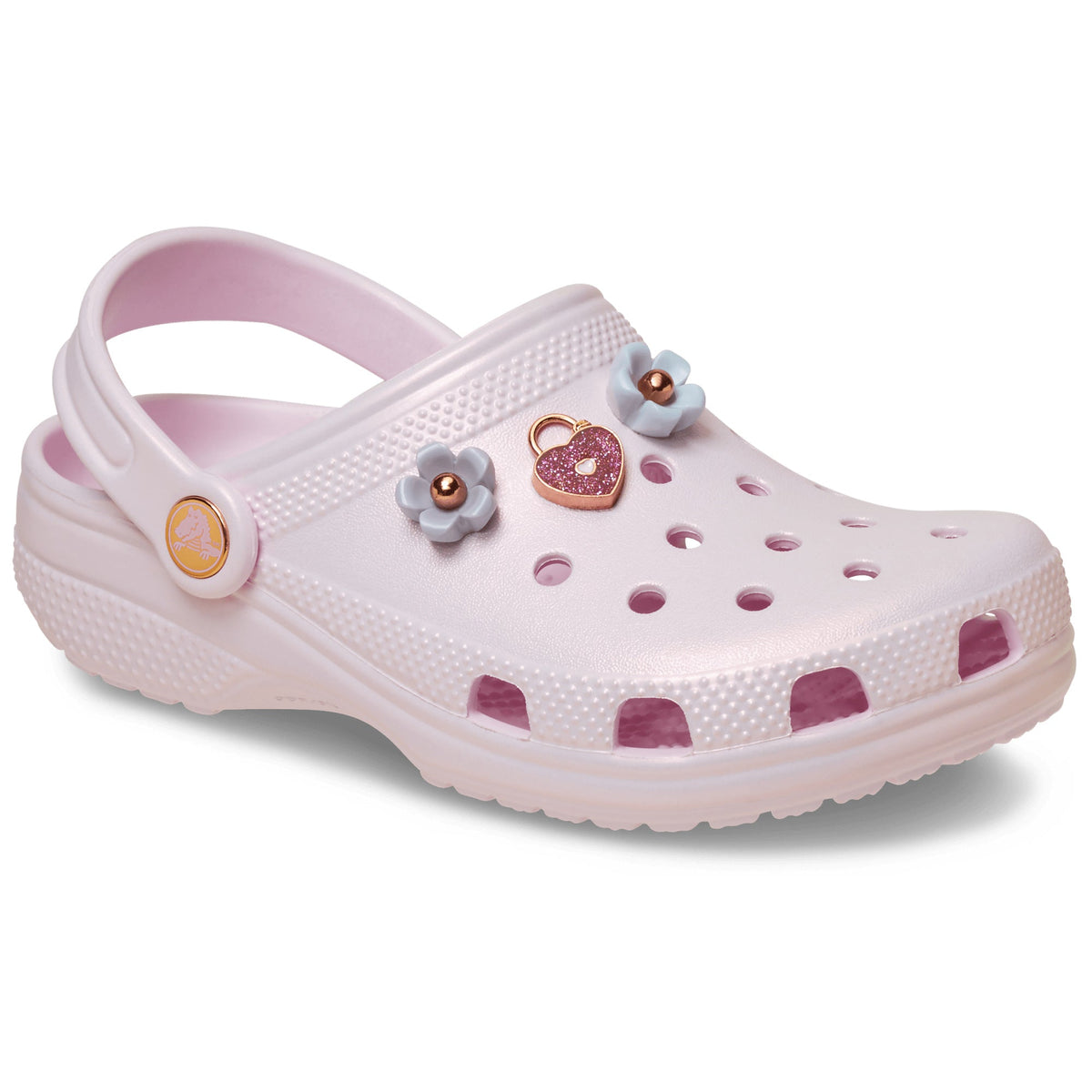 Crocs Grade School Classic Iridescent Charm Clogs Pink Milk