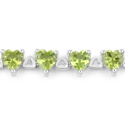 Heart Green Peridot & Diamond Prong Silver Box Clasp Tennis Bracelet