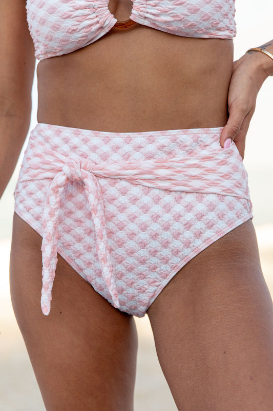 Golden Isle Pink Textured Tie Detail Bikini Bottom