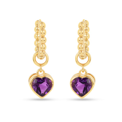 22k Gold Vermeil Amethyst Heart Hoop Earrings