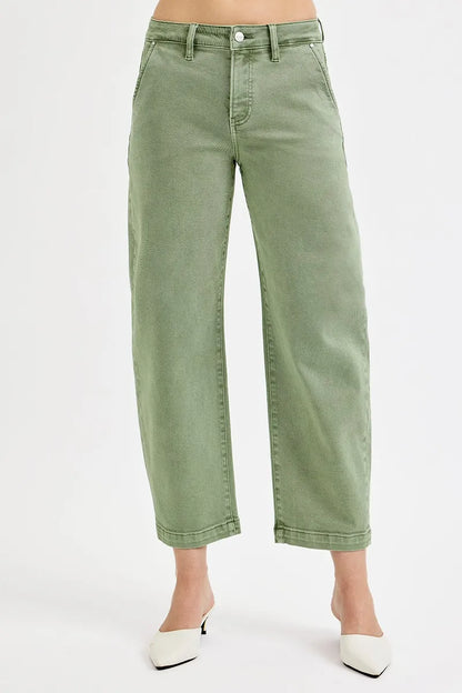 RISEN Full Size Tummy Control High Rise Crop Barrel Jeans Plus Size