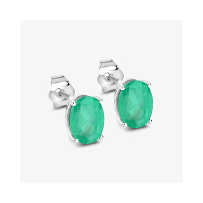 2.40 Ct Oval Green Zambian Emerald Prong 10K White Gold Stud Earrings