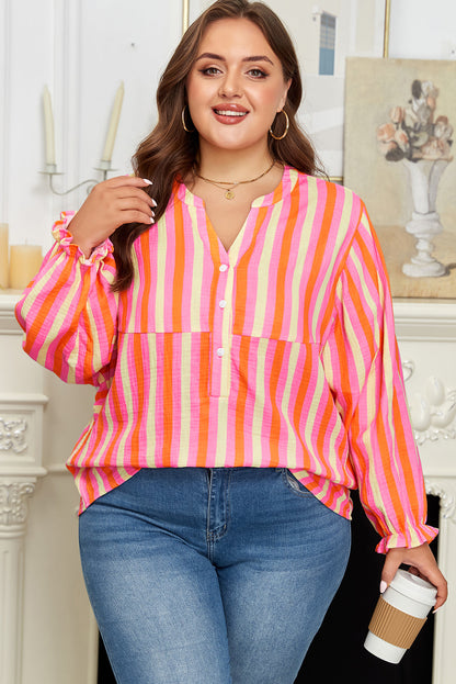 Threaded Pear Teresa Stripe Crinkled Half PLUS Blouse