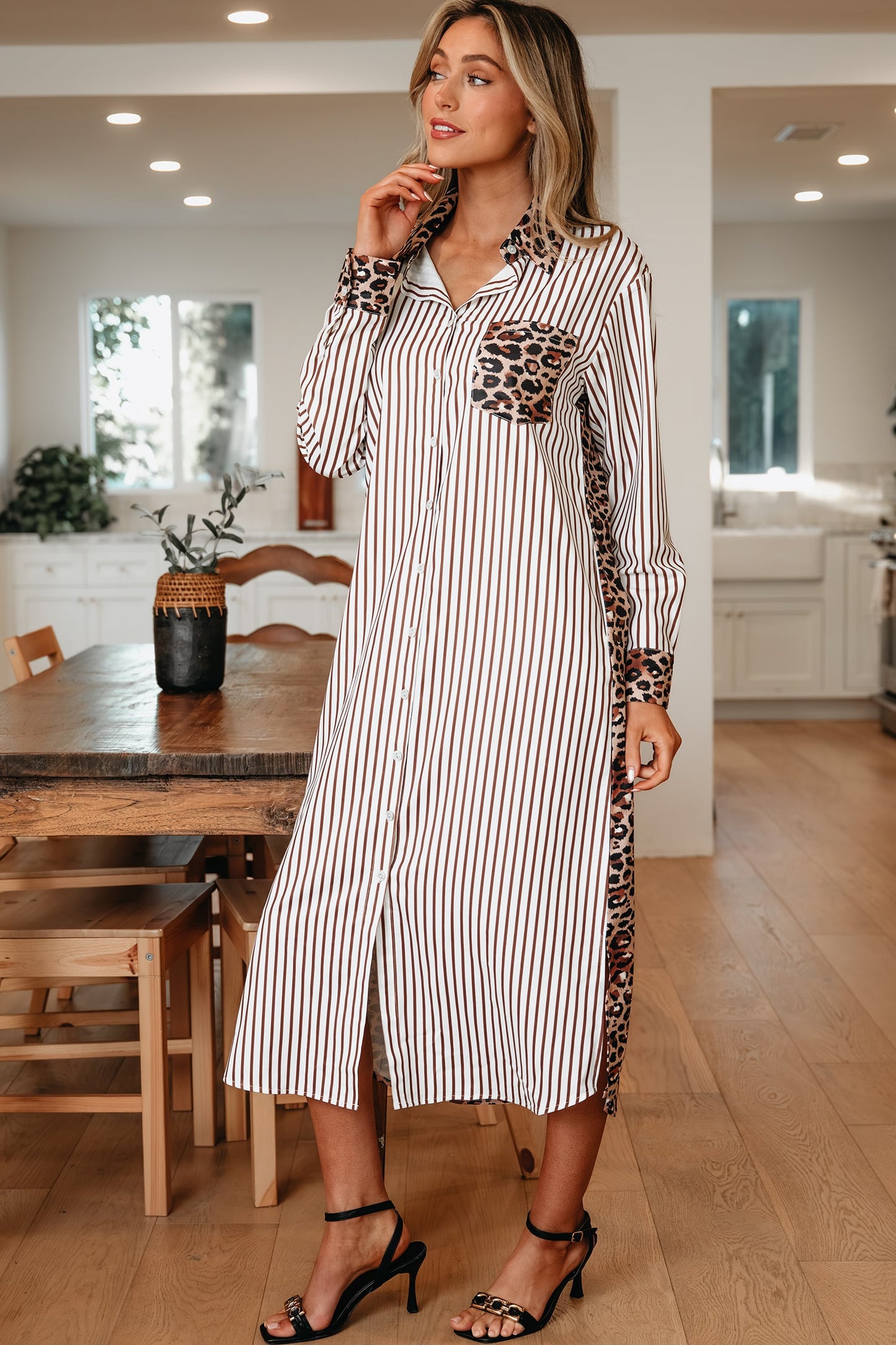 Threaded Pear Caroline Contrast Patchwork Long Shirt Dress