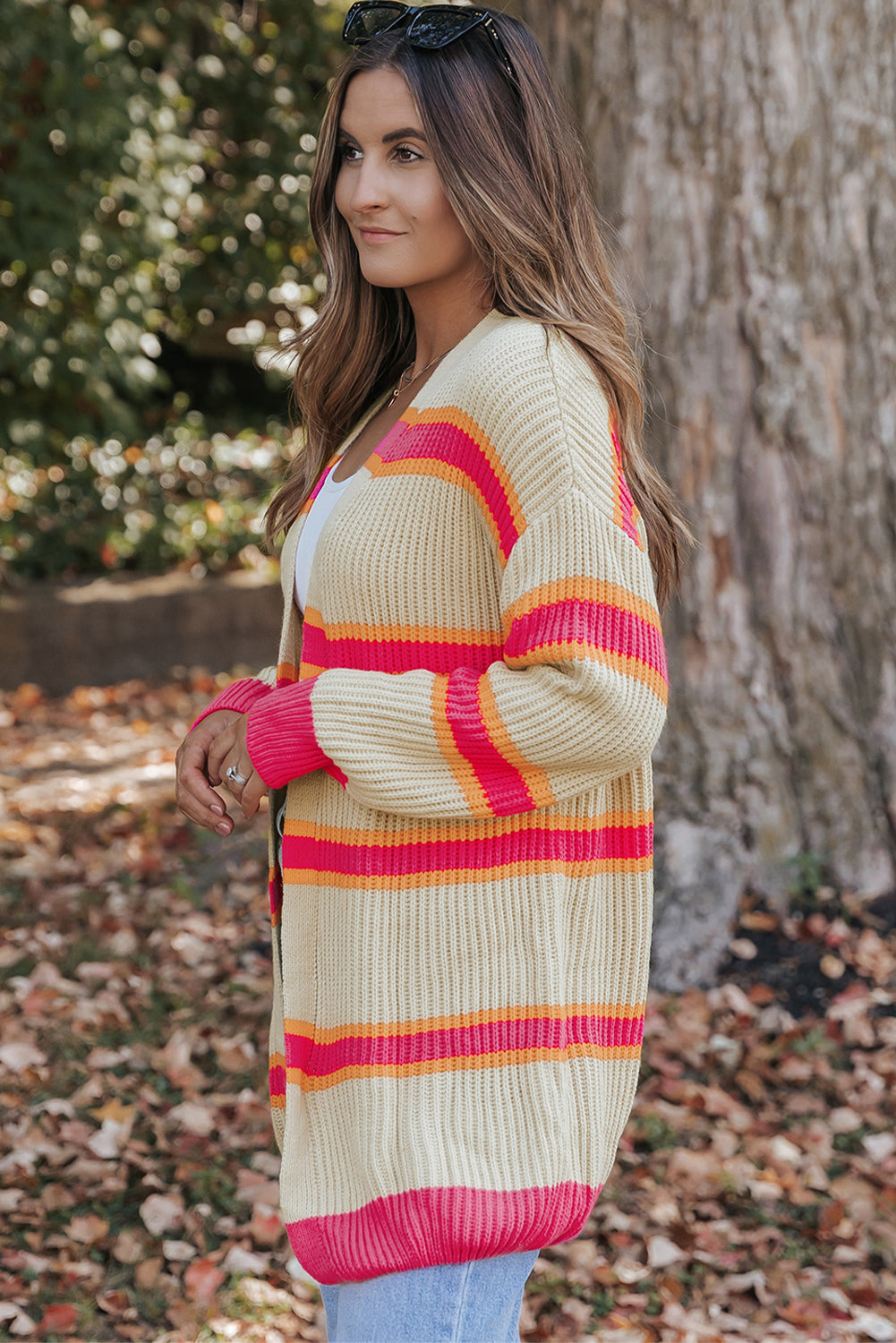 Threaded Pear Josephine Stripe Long Knitted Cardigan