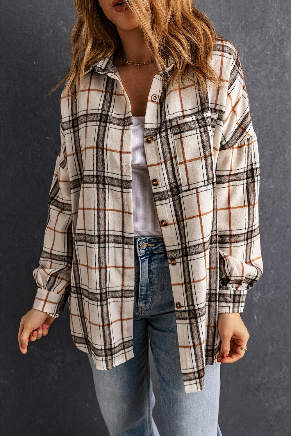 Threaded Pear Khloe Oversized Plaid Pattern Shacket
