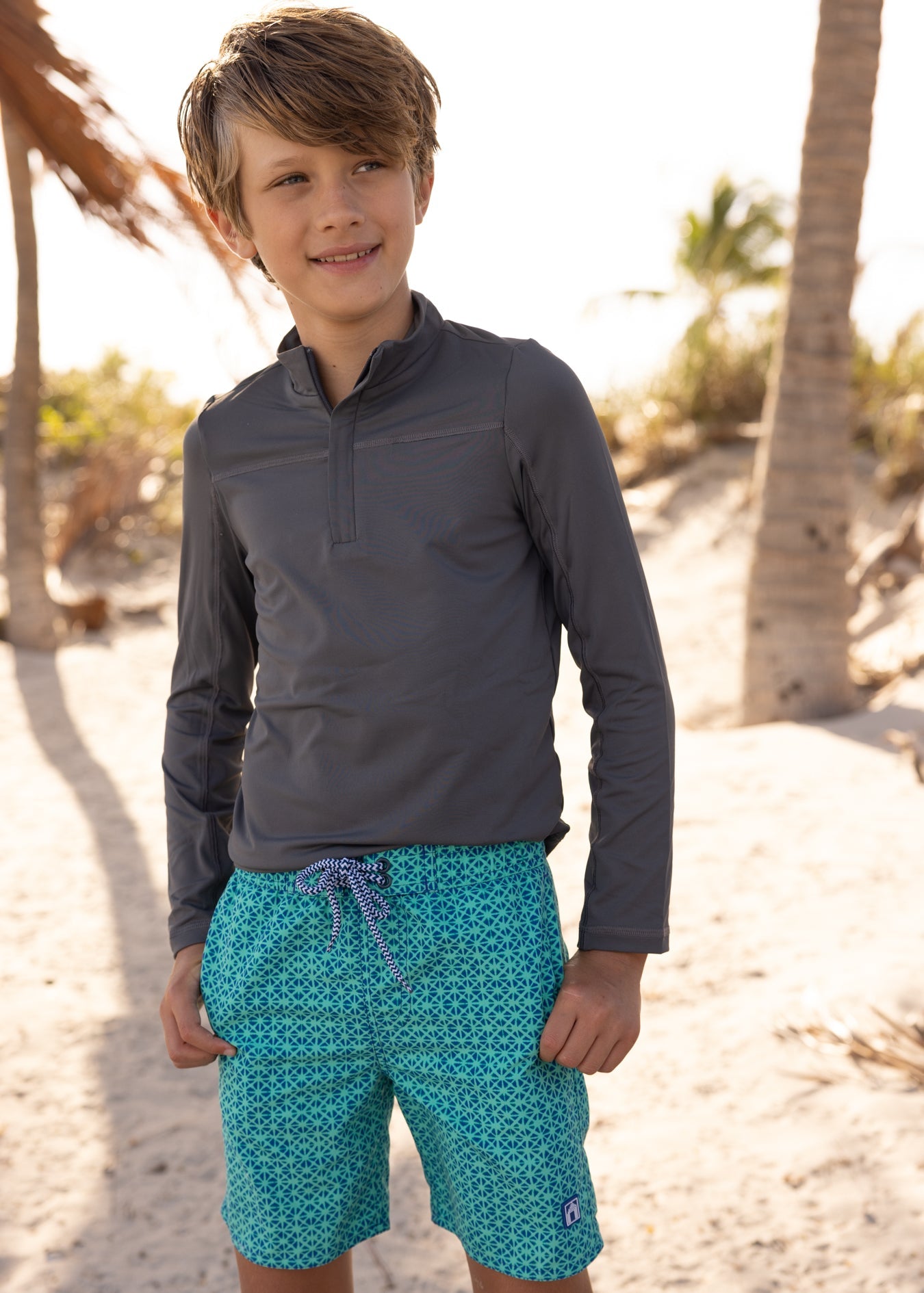 Boys Grey Zip Rashguard