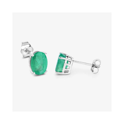 2.40 Ct Oval Green Zambian Emerald Prong 10K White Gold Stud Earrings
