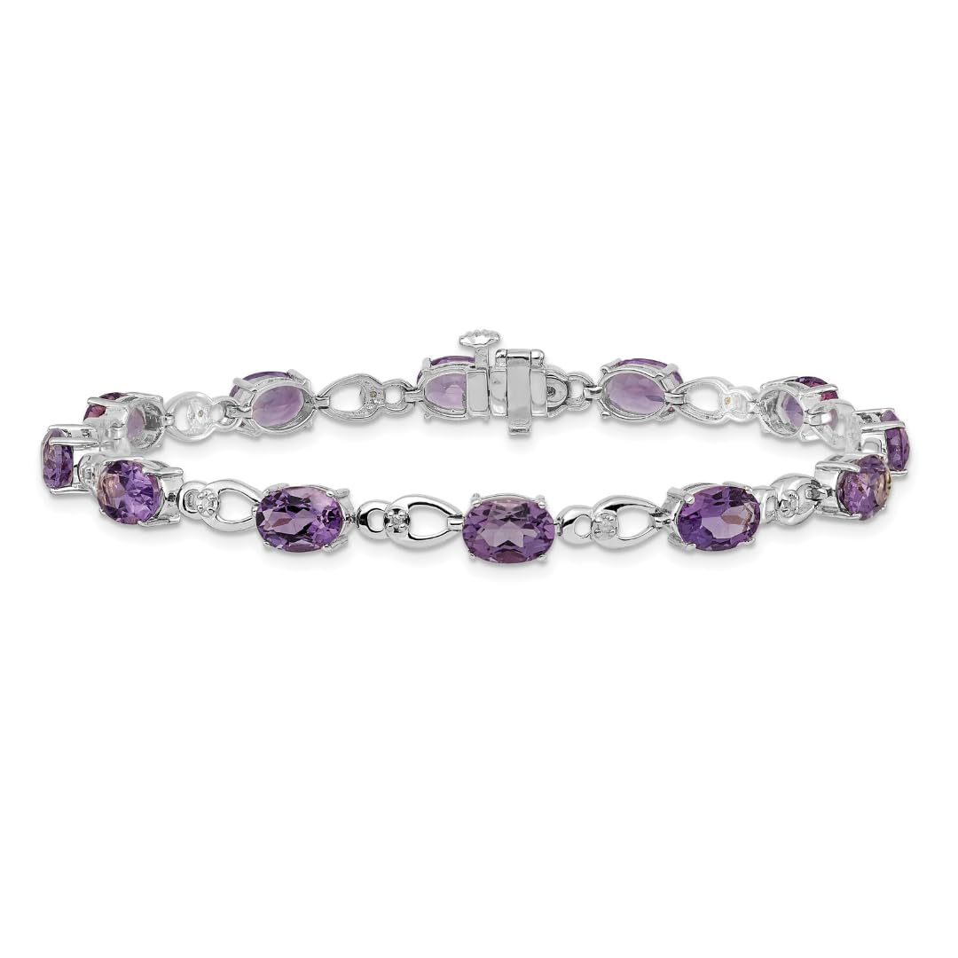 Oval Purple Amethyst & Diamond Prong 14K White Gold Infinity Link Bracelet