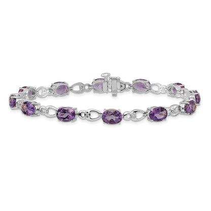 Oval Purple Amethyst & Diamond Prong 14K White Gold Infinity Link Bracelet