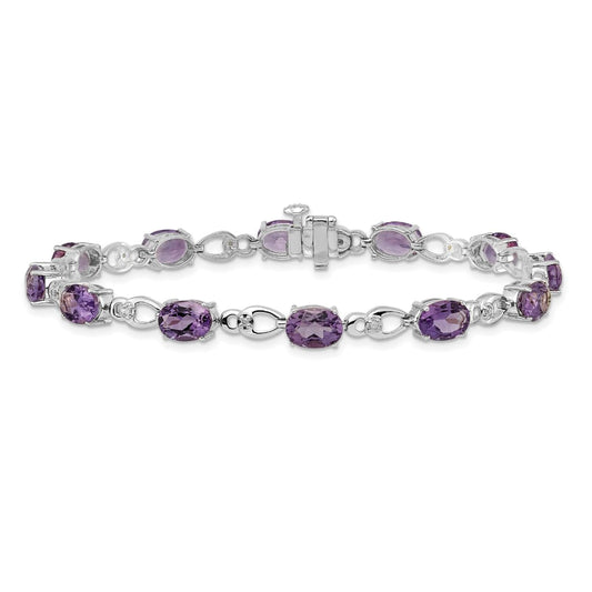 Oval Purple Amethyst & Diamond Prong 14K White Gold Infinity Link Bracelet