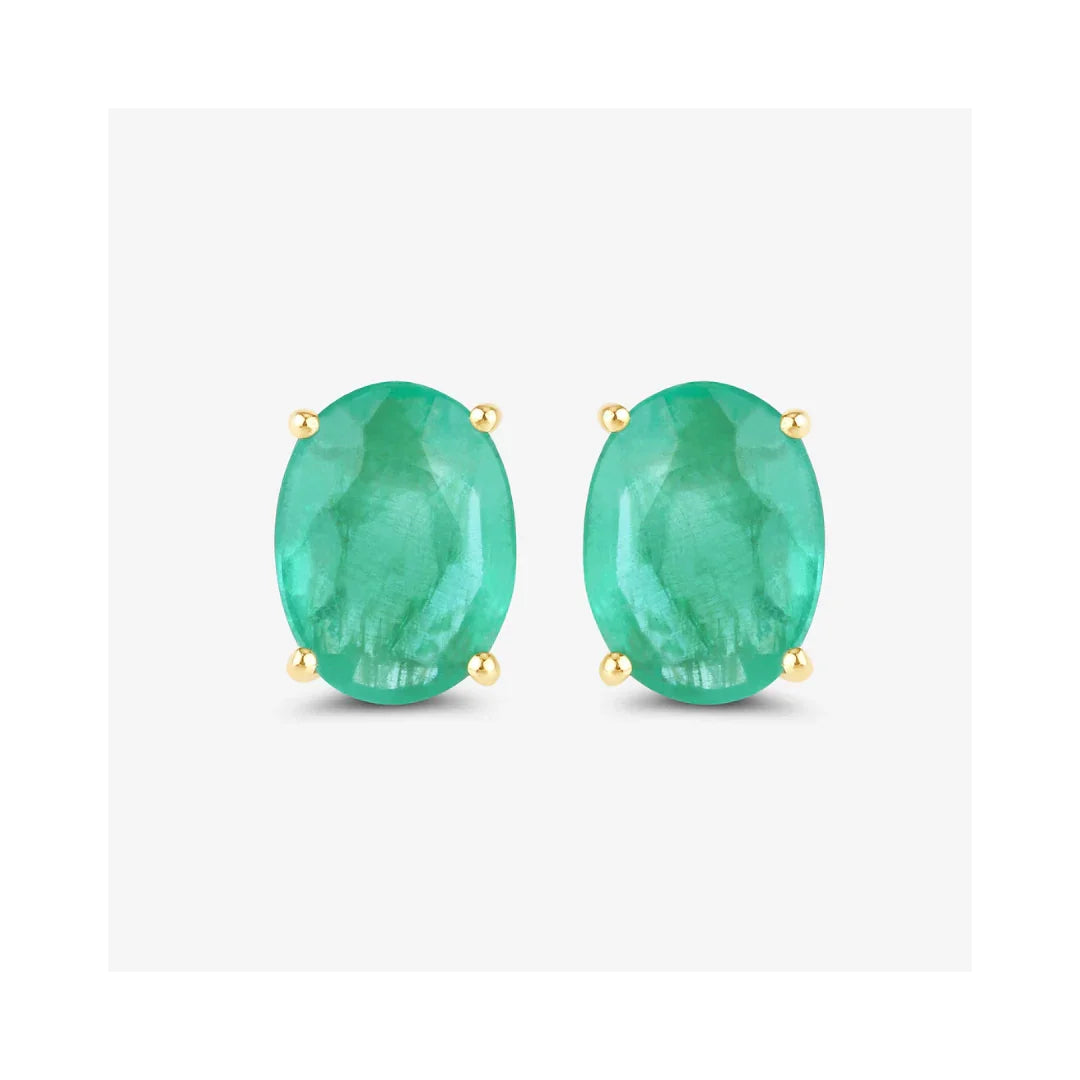 2.40 Ct Oval Green Zambian Emerald Prong 10K White Gold Stud Earrings