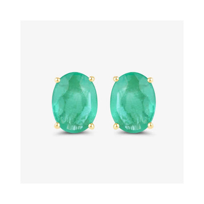2.40 Ct Oval Green Zambian Emerald Prong 10K White Gold Stud Earrings