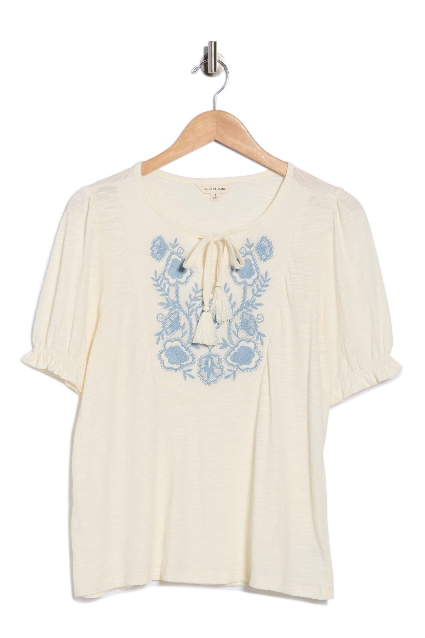 Lucky Brand Women's Emb Tie Front Top - Gardenia