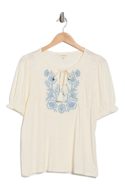 Lucky Brand Women's Emb Tie Front Top - Gardenia