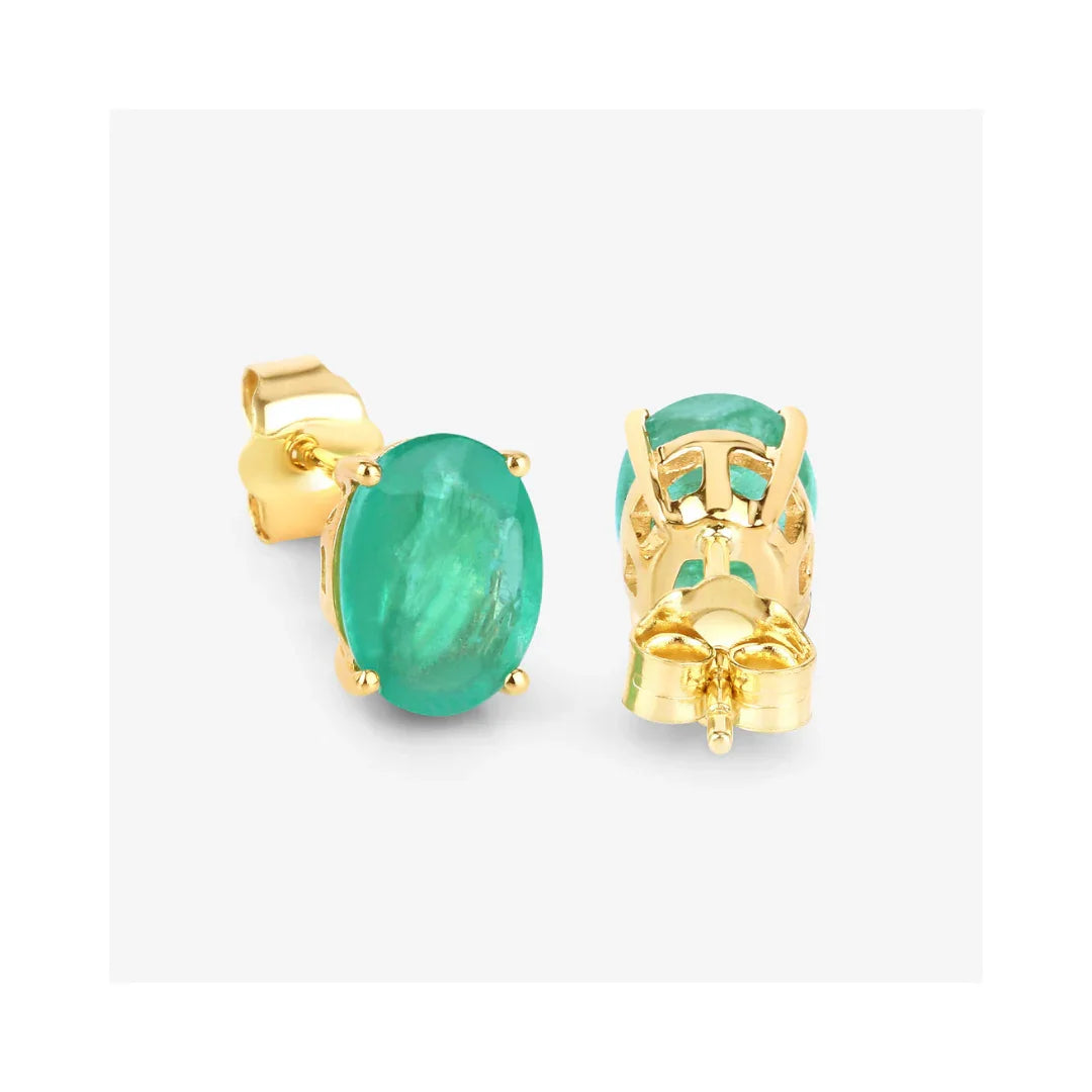 2.40 Ct Oval Green Zambian Emerald Prong 10K White Gold Stud Earrings