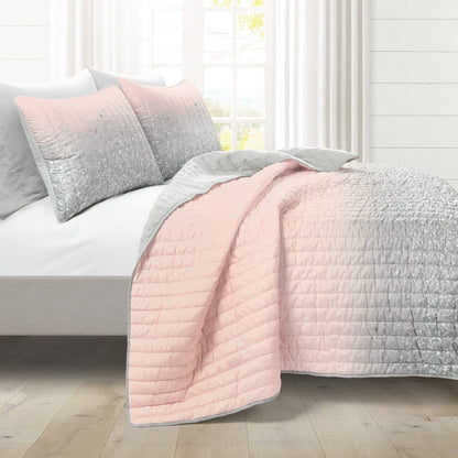 Glitter Ombre Metallic Print Quilt Set With Pillowcases