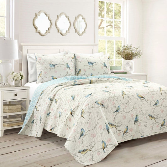 Botanical Bird & Flower Quilt 3 Piece Set