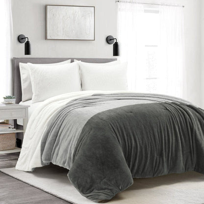 Farmhouse Color Block Ultra Soft Faux Fur Comforter Set