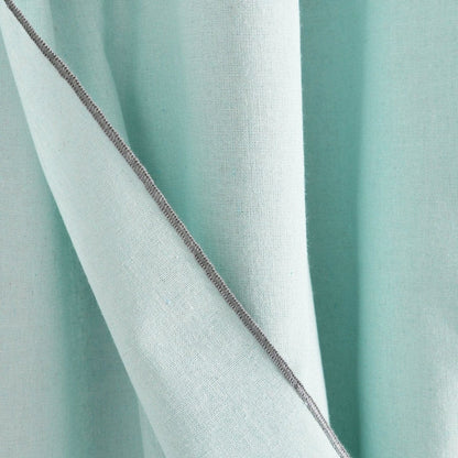 Modern Faux Linen Embroidered Edge With Attached Valance Window Curtain Panel Set