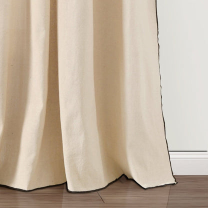 Modern Faux Linen Embroidered Edge With Attached Valance Window Curtain Panel Set