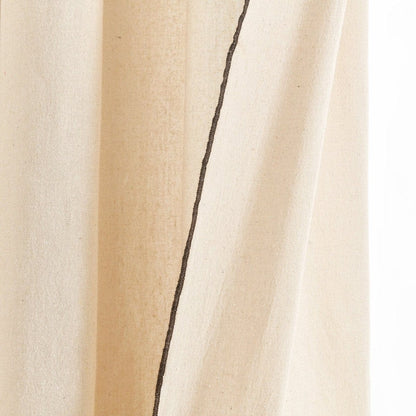 Modern Faux Linen Embroidered Edge With Attached Valance Window Curtain Panel Set