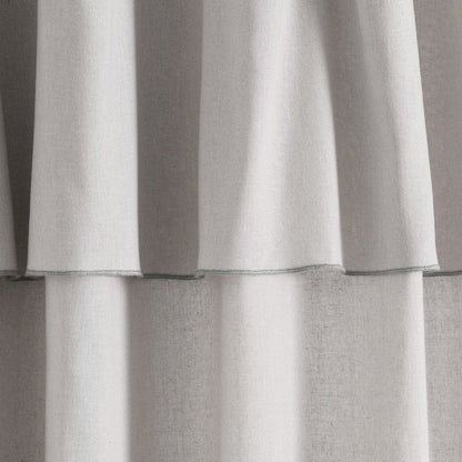 Modern Faux Linen Embroidered Edge With Attached Valance Window Curtain Panel Set