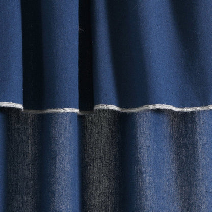 Modern Faux Linen Embroidered Edge With Attached Valance Window Curtain Panel Set
