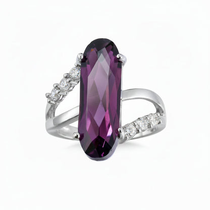 Cubic Zirconia & Purple Crystal Long Oval Ring